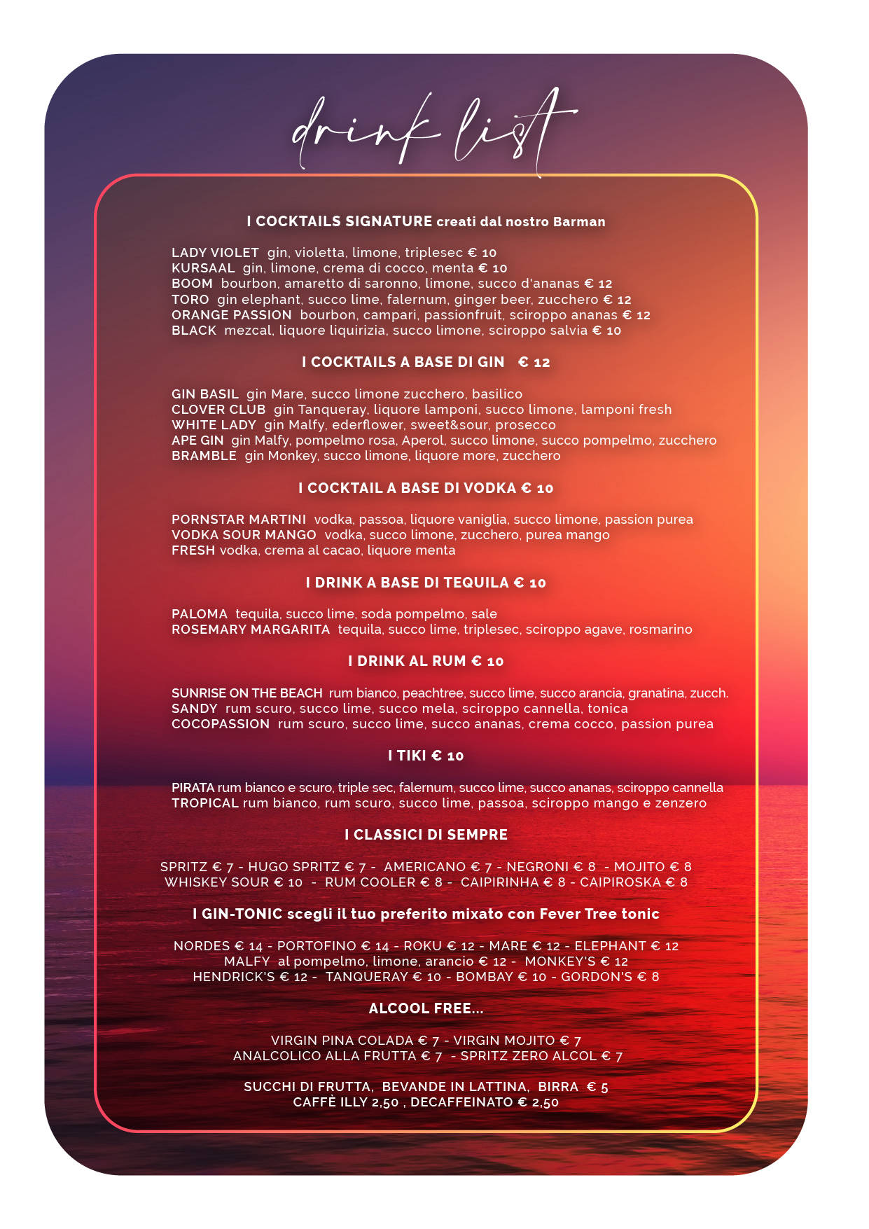 Menu Kursaal Bordighera